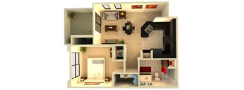 Almeria at Ocotillo A1 floor plan - 1 bedroom 1 bath - 3D